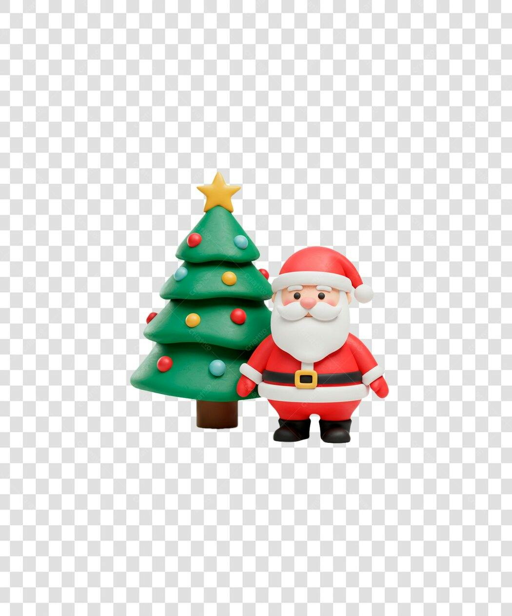 Ilustração Papai Noel e Árvore de Natal Vermelho Verde PNG com fundo transparente