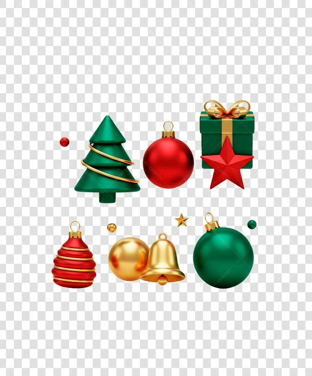 Decorações Natalinas 3D para Feliz Natal e Ano Novo PNG com fundo transparente