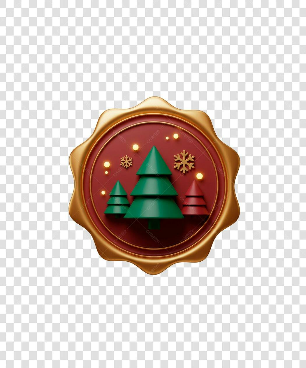 Selo Festivo Natalino Árvores Dourado Vermelho Verde PNG com fundo transparente