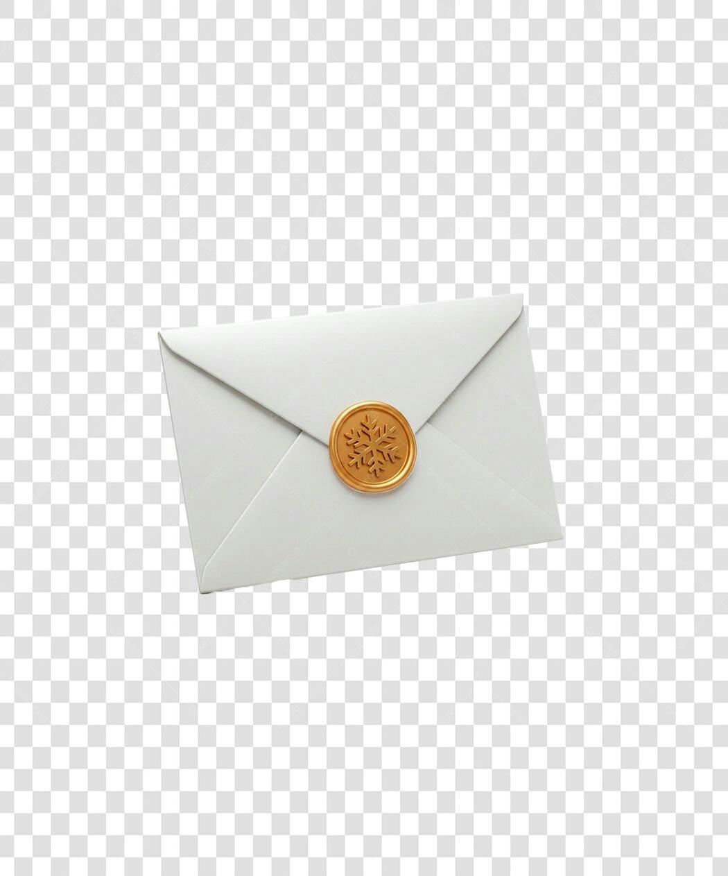 Envelope branco Natalino com Selo Dourado Floco de Neve PNG com fundo transparente