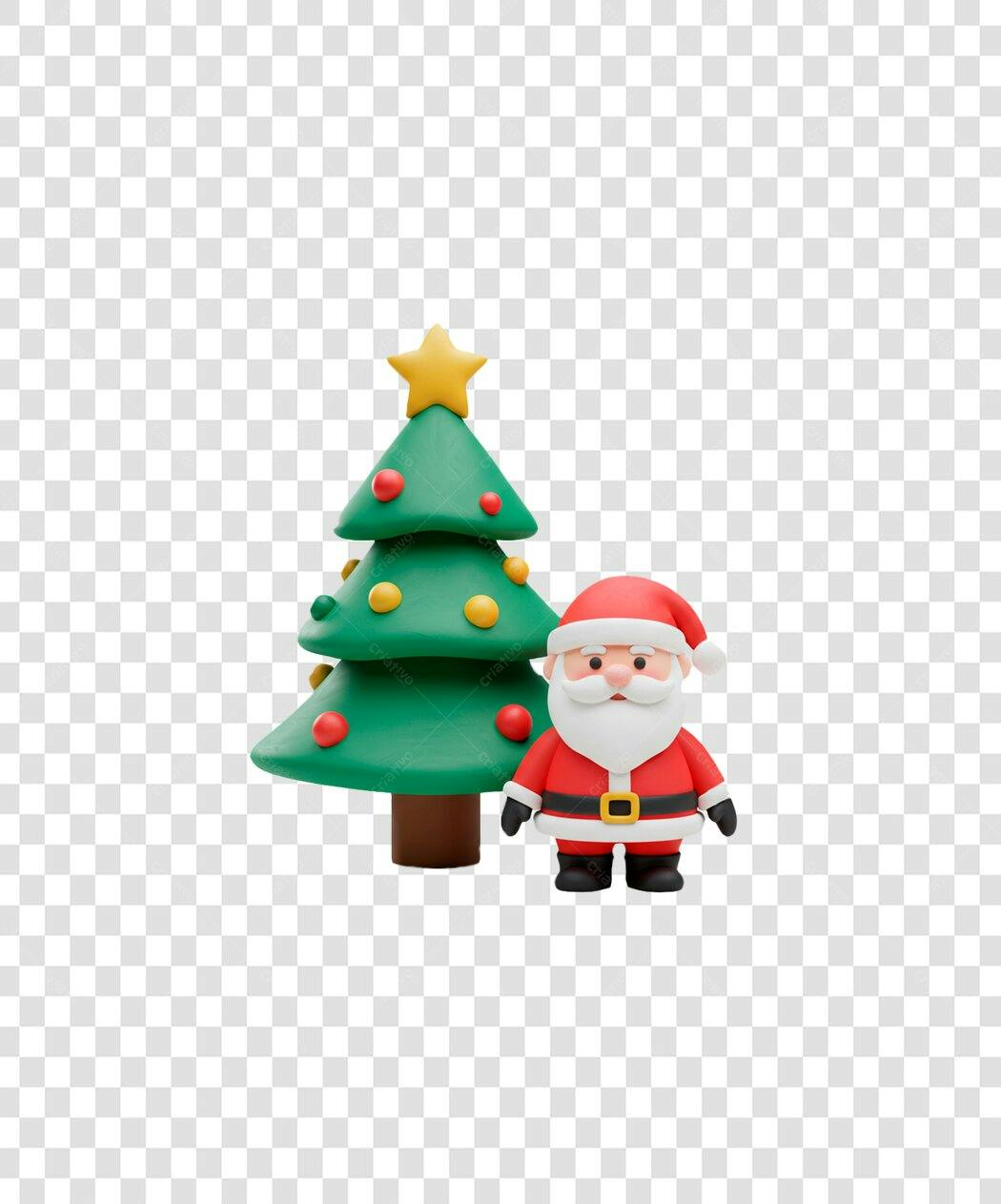 Ícone 3D Natal Papai Noel Árvore de Natal Vermelho Verde PNG com fundo transparente