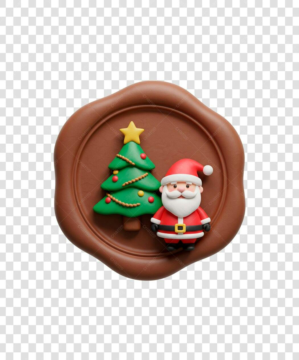Selo de Natal Papai Noel e Árvore 3D fofo Vermelho Verde PNG com fundo transparente