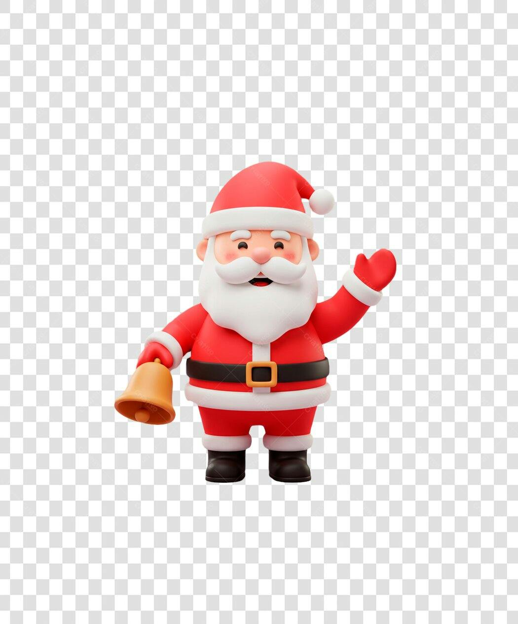 Ilustração 3D Papai Noel de Natal acenando com sino dourado PNG com fundo transparente