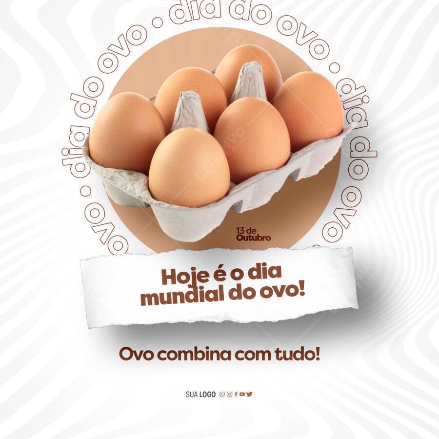Flyer Quadrado Dia do Ovo 13 de Outubro PSD Editável