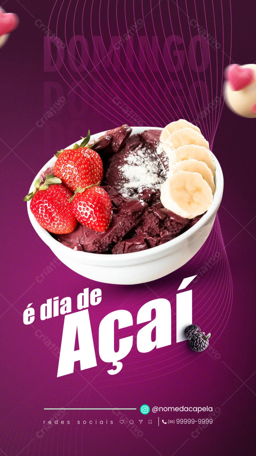 Flyer para Domingo de Açaí com Morango e Banana PSD Editável