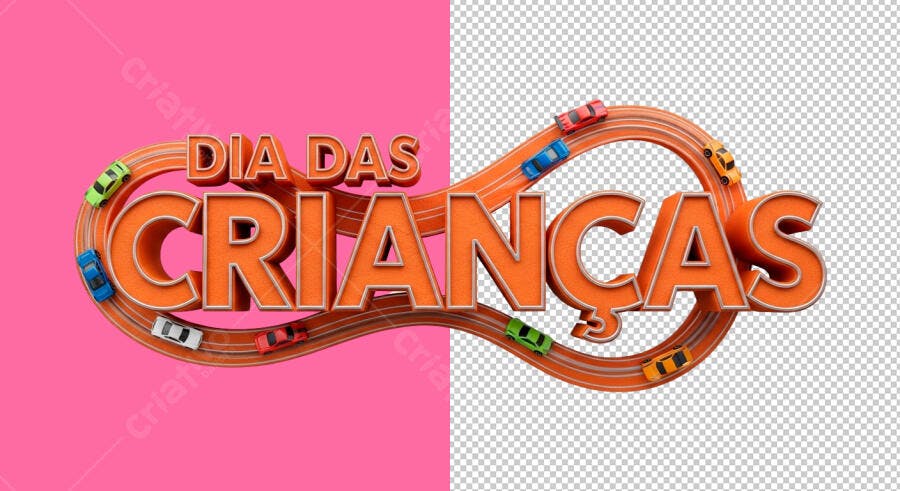 Flyer Dia das Crianças com Carros de Brinquedo Pista Laranja PSD Editável