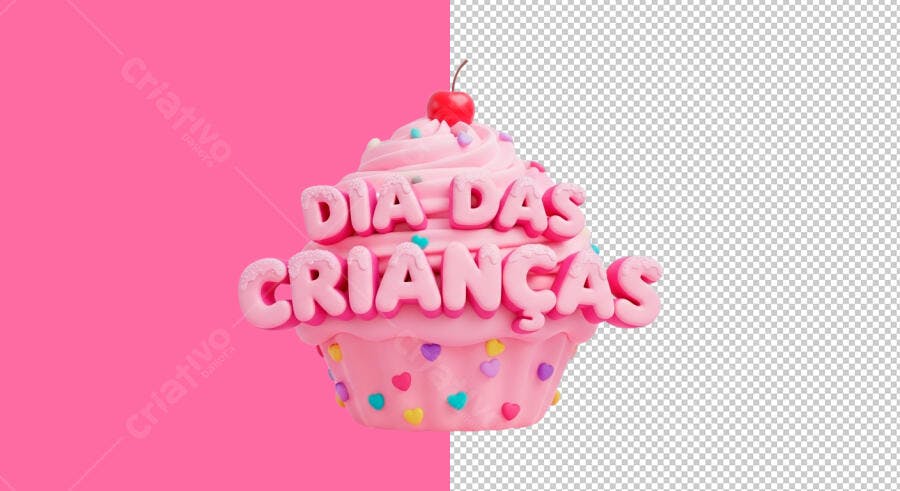Gráfico 3D de Cupcake para Dia das Crianças PSD Editável