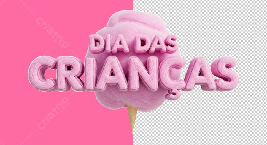 Flyer Dia das Crianças com Texto 3D de Algodão Doce Rosa PSD Editável
