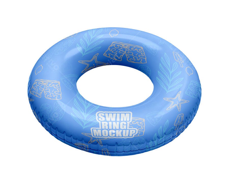 Mockup de Boia de Piscina Inflável Azul com Estampas Tropicais de Verão Realista