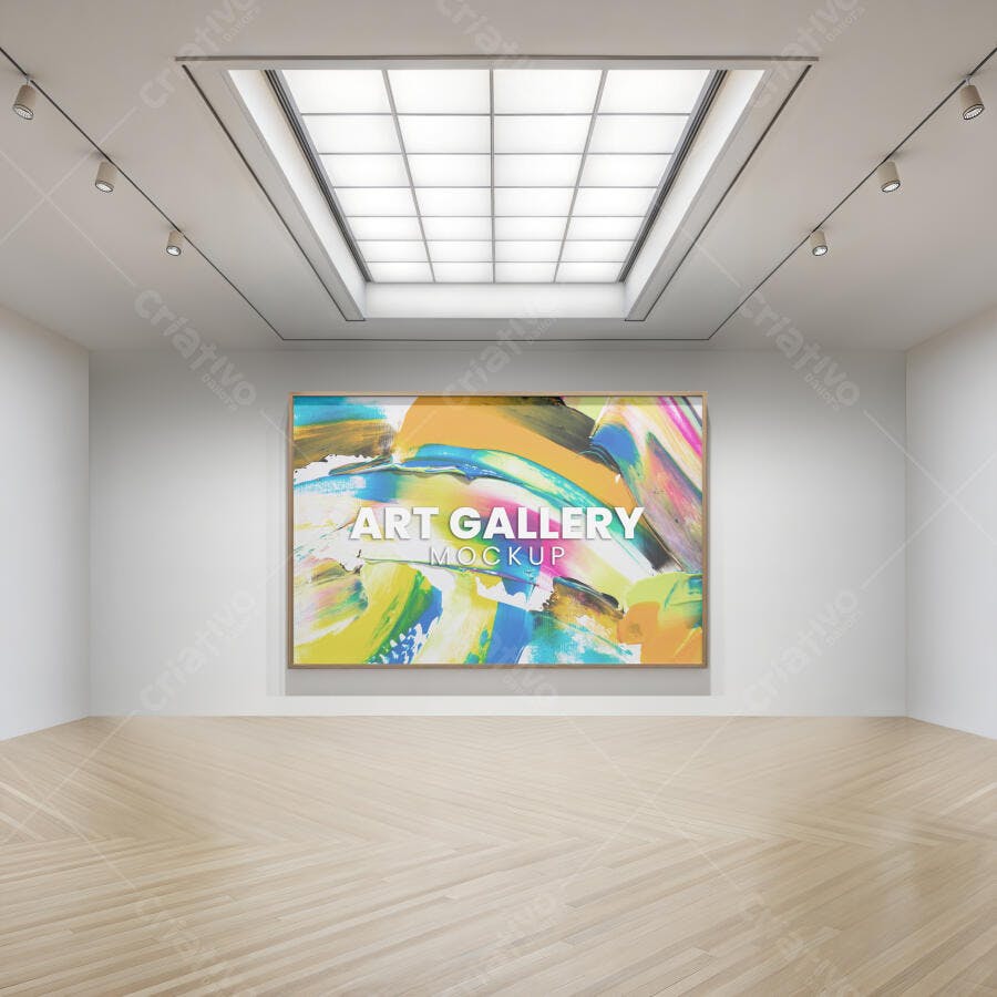 Mockup de Galeria de Arte Minimalista com Quadro Abstrato Colorido e Iluminação Natural
