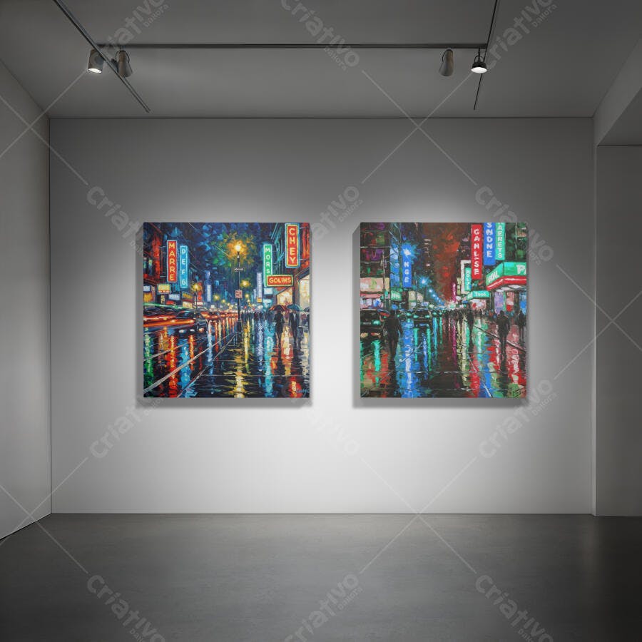 Mockup de Quadros de Arte Urbana em Galeria Moderna com Iluminação Focada