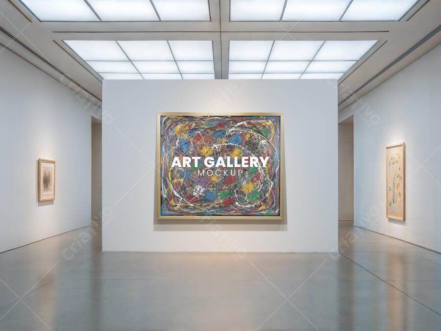 Mockup de Pintura Abstrata Colorida em Galeria de Arte Moderna para Exposição