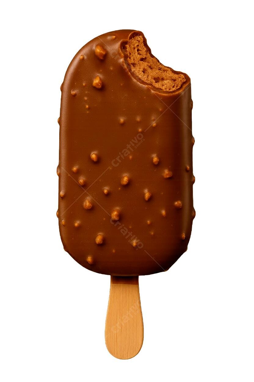 Picolé de chocolate mordido com amendoim PNG com fundo transparente
