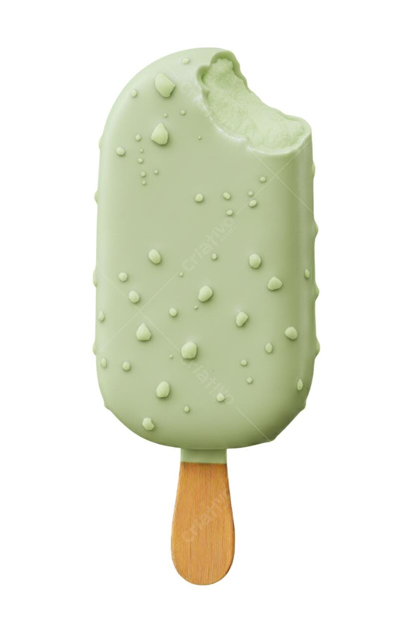 Picolé de Pistache Verde Claro Mordido com Granulado PNG com fundo transparente