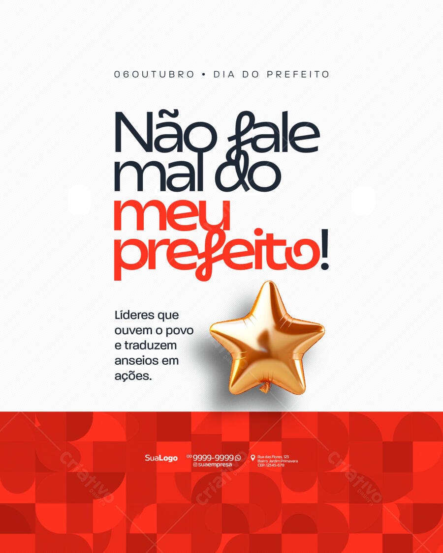 Flyer Dia do Prefeito com Slogan "Não fale mal do meu prefeito!" PSD Editável