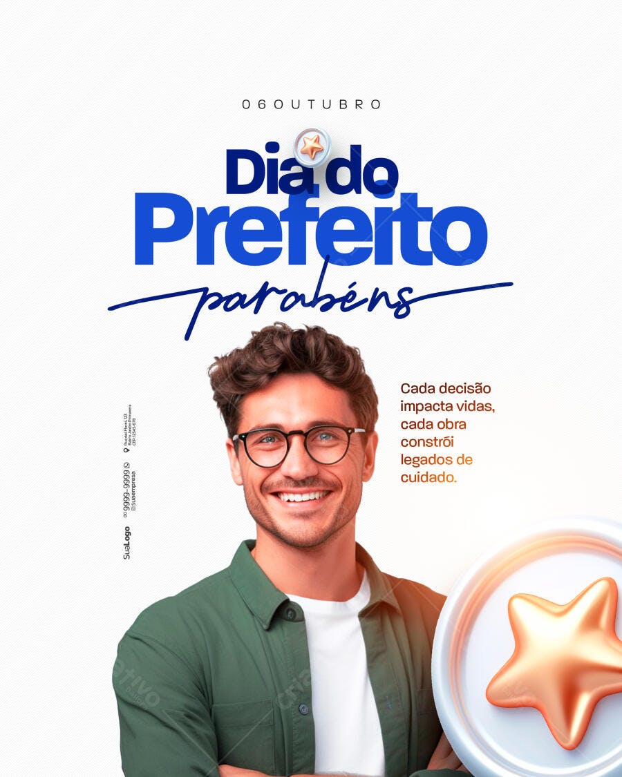 Flyer Dia do Prefeito 06 Outubro PSD Editável
