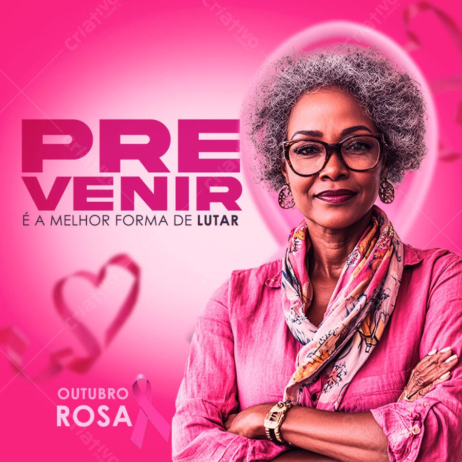 Post para Redes Sociais Outubro Rosa com Mulher Sênior PSD Editável
