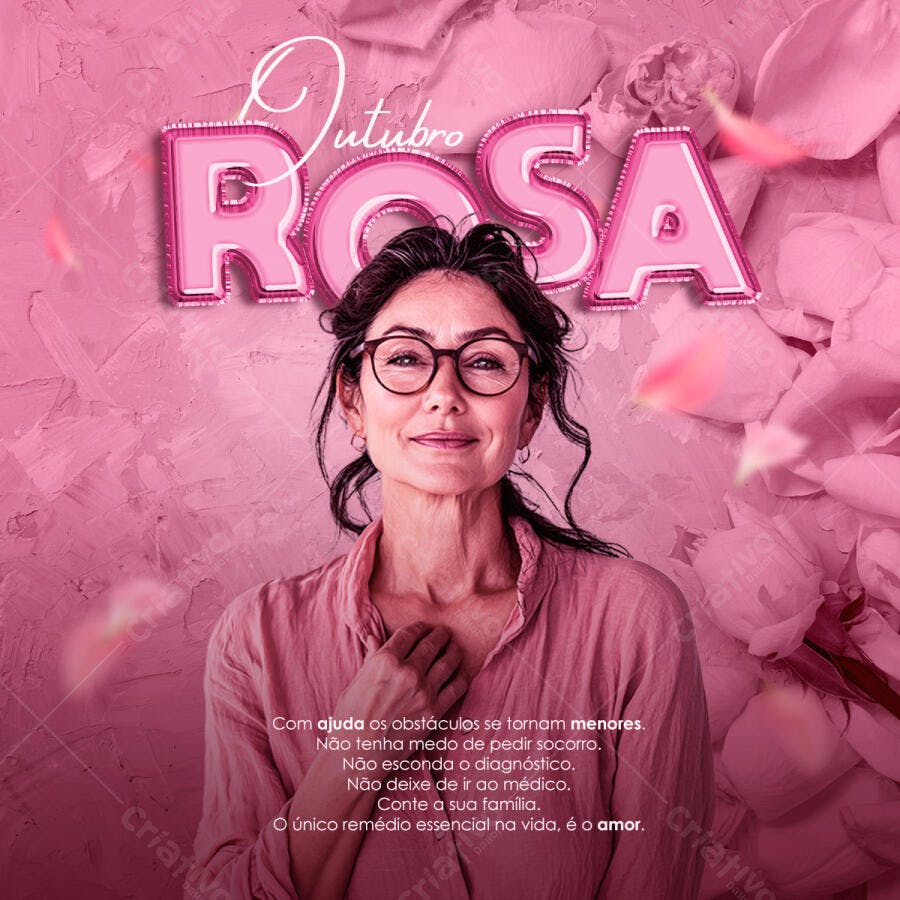 Flyer Outubro Rosa para Conscientização Câncer de Mama PSD Editável