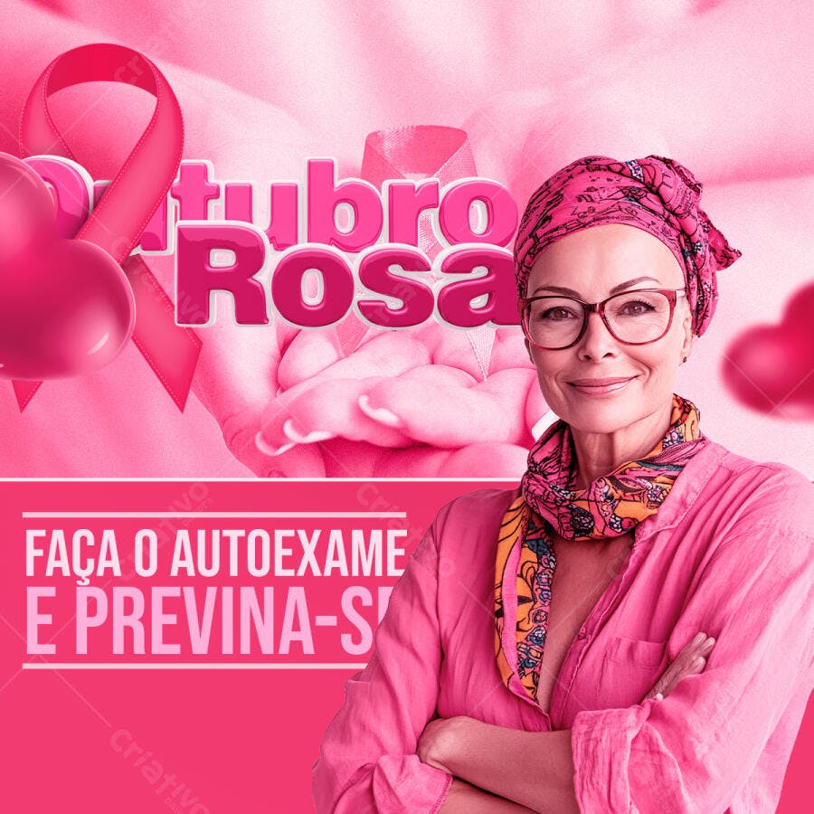 Flyer Outubro Rosa Conscientização Autoexame PSD Editável
