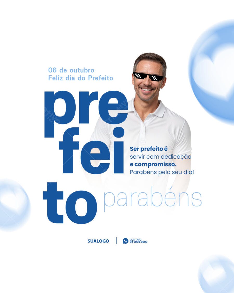 Flyer Dia do Prefeito com Homem de Polo Branco PSD Editável