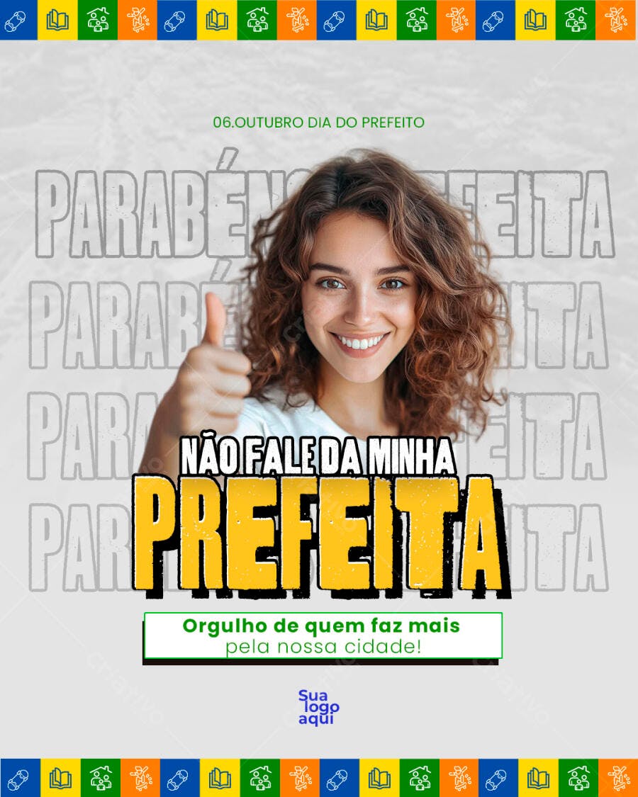 Flyer Dia do Prefeito Mulher Sorrindo PSD Editável