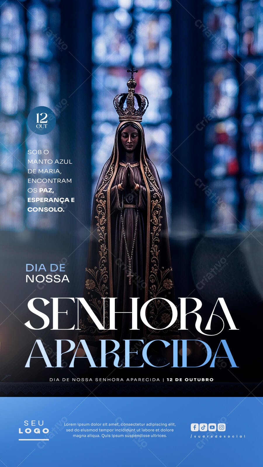 Flyer para Dia de Nossa Senhora Aparecida 12 de Outubro PSD Editável