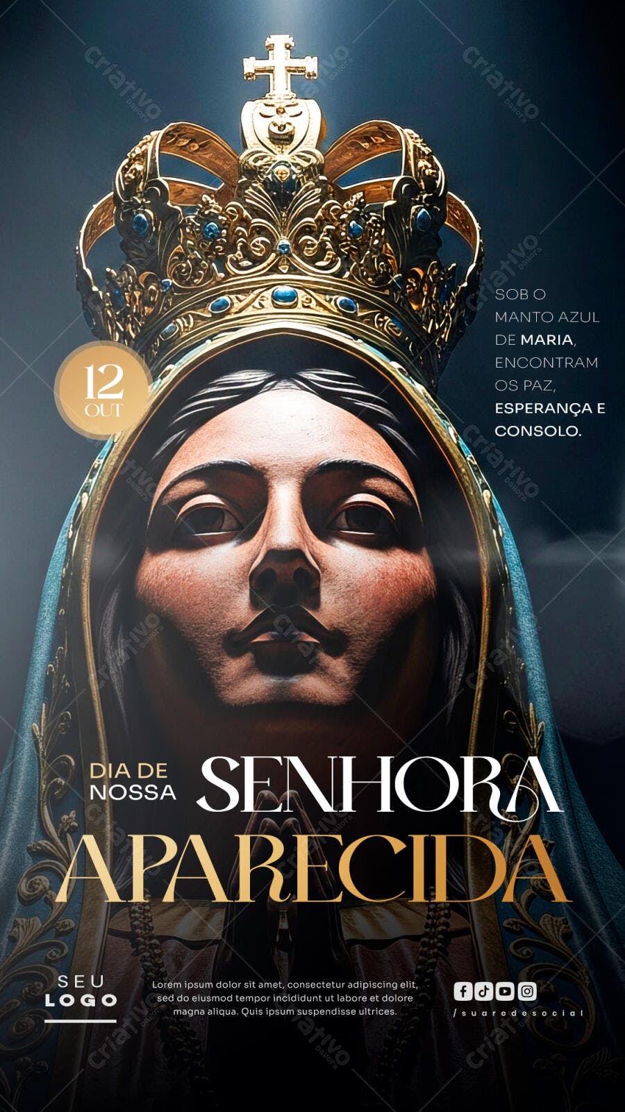Flyer Religioso para Dia de Nossa Senhora Aparecida 12 Outubro PSD Editável