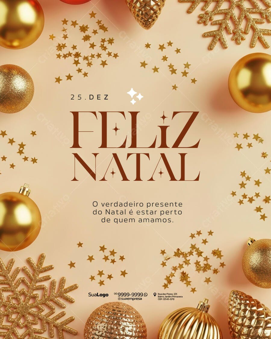 Flyer de Natal Feliz Natal Dourado com Estrelas PSD Editável