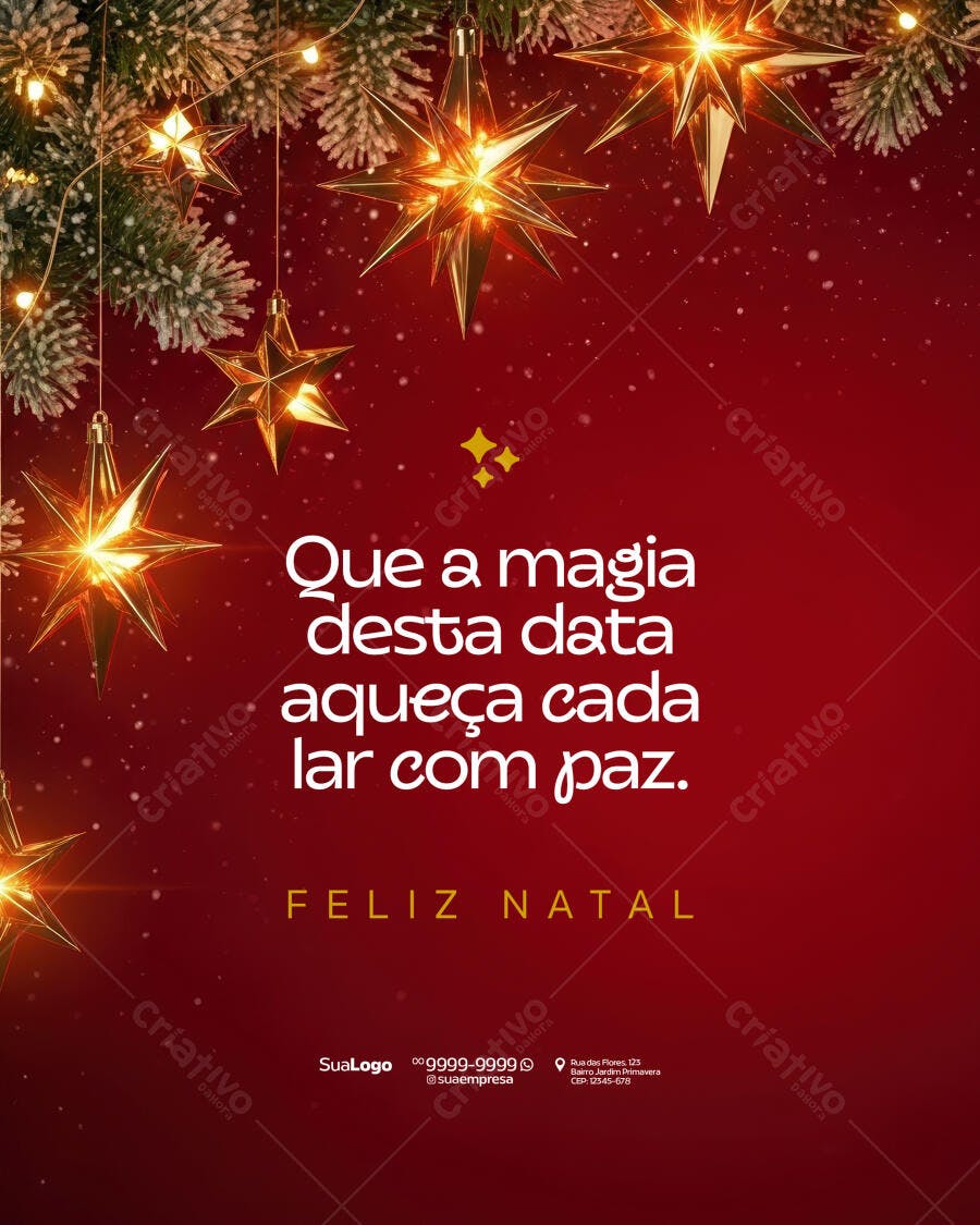 Flyer para Natal Estrelas Douradas PSD Editável