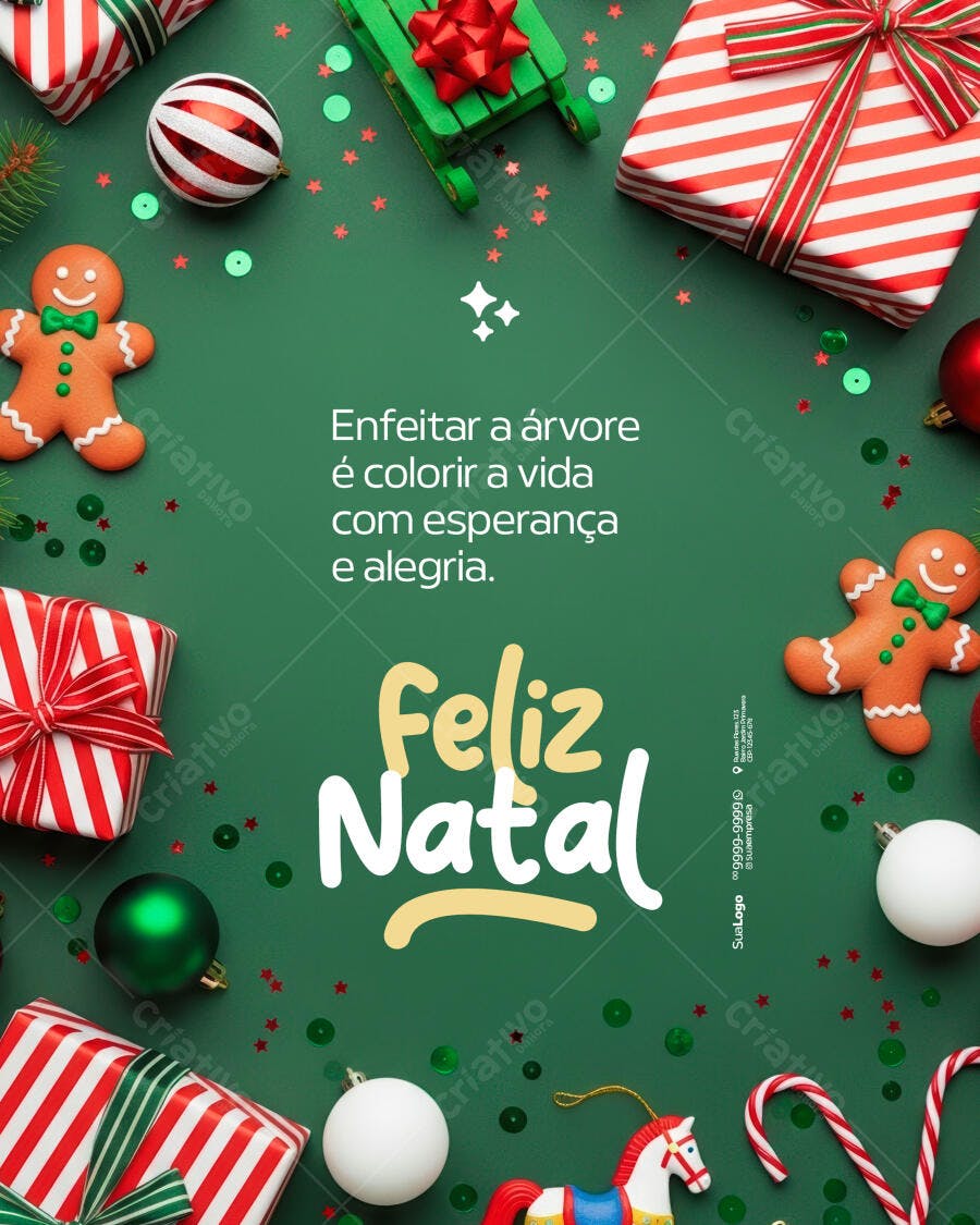 Flyer de Natal com Mensagem Feliz Natal e Decoração PSD Editável