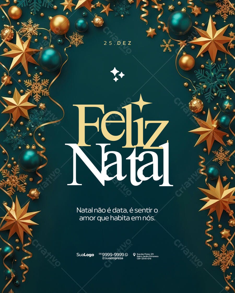 Flyer para Natal Dourado e Verde PSD Editável