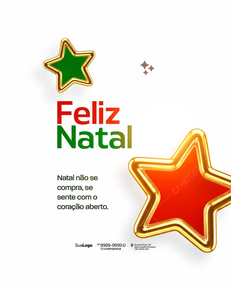 Flyer para Feliz Natal com Estrelas Douradas PSD Editável