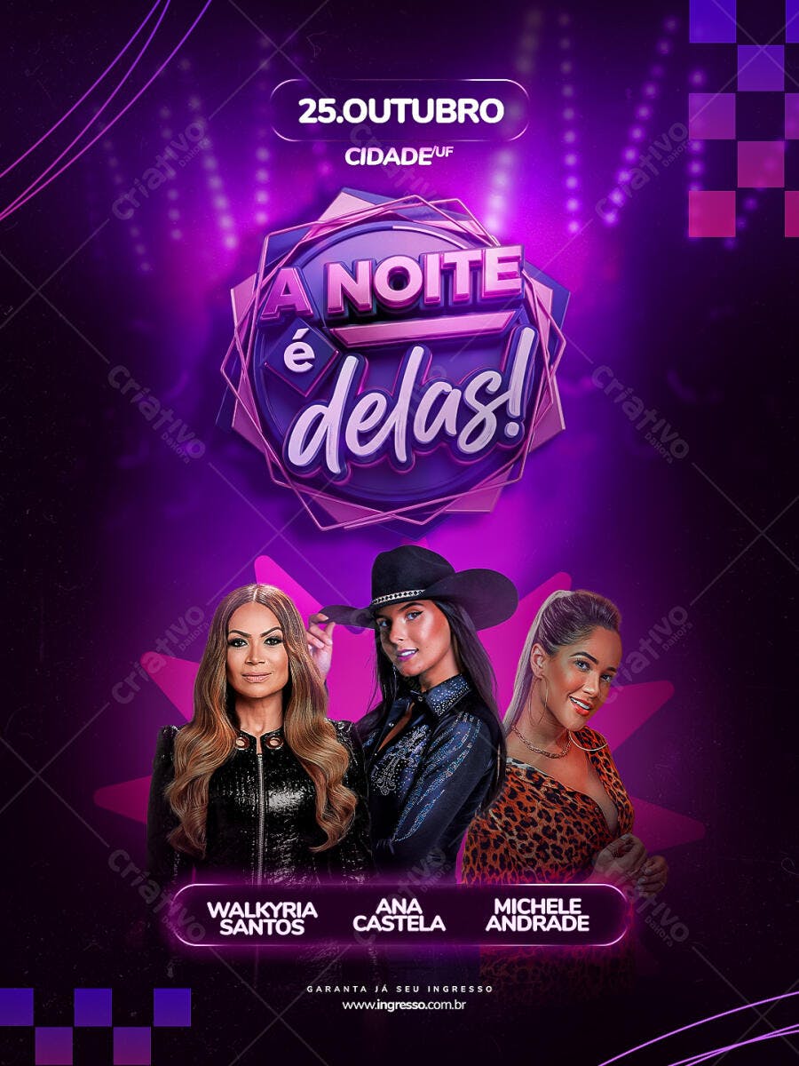 Flyer A Noite É Delas Show Feminino PSD Editável