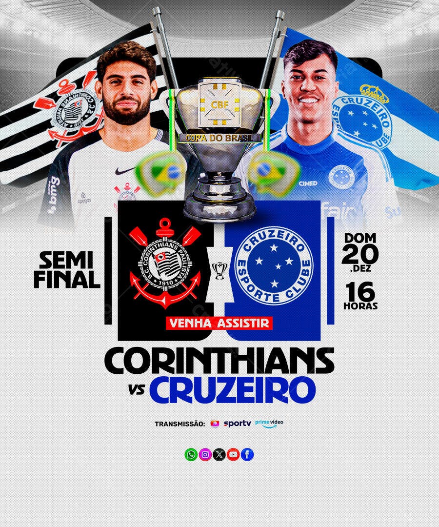 Flyer Futebol Corinthians vs Cruzeiro Copa do Brasil PSD Editável