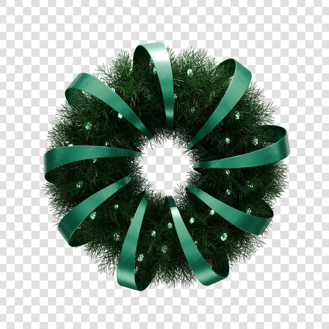 Elemento gráfico Guirlanda de Natal verde com laço e luzes PNG com fundo transparente