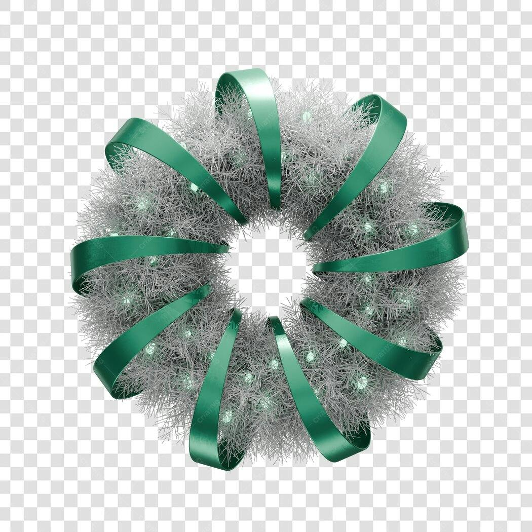 Elemento Gráfico Guirlanda Natal Prata Verde Luzes PNG com fundo transparente