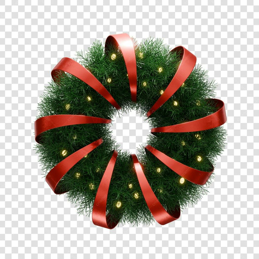 Guirlanda de Natal e Ano Novo com Fita Vermelha e Luzes PNG com fundo transparente