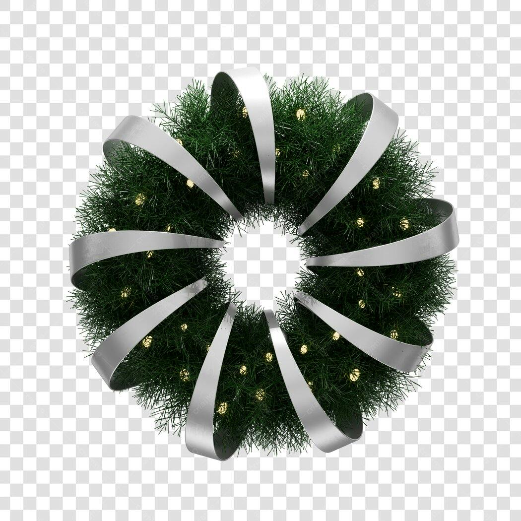 Guirlanda de Natal e Ano Novo verde com fita prateada e luzes douradas PNG com fundo transparente