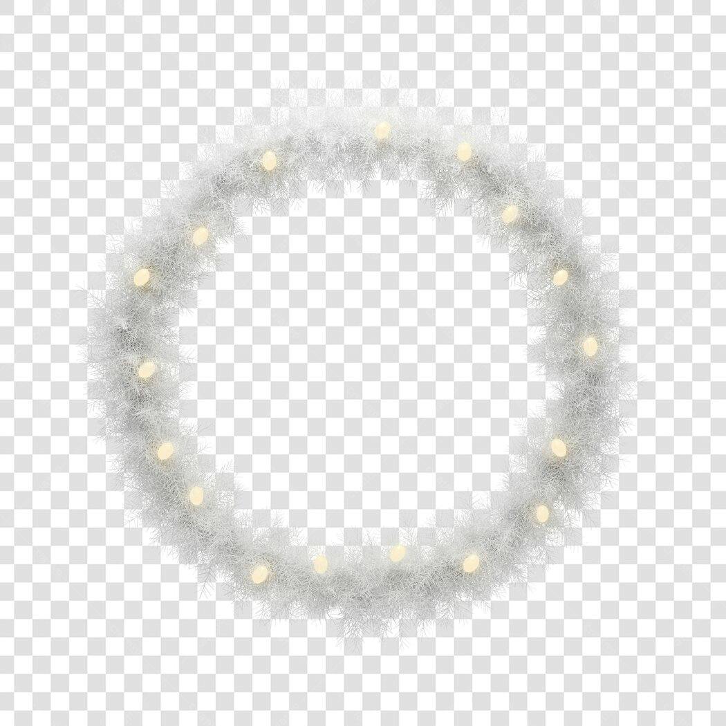 Moldura Circular de Natal Inverno Fios Prateados com Luzes Amarelas PNG com fundo transparente