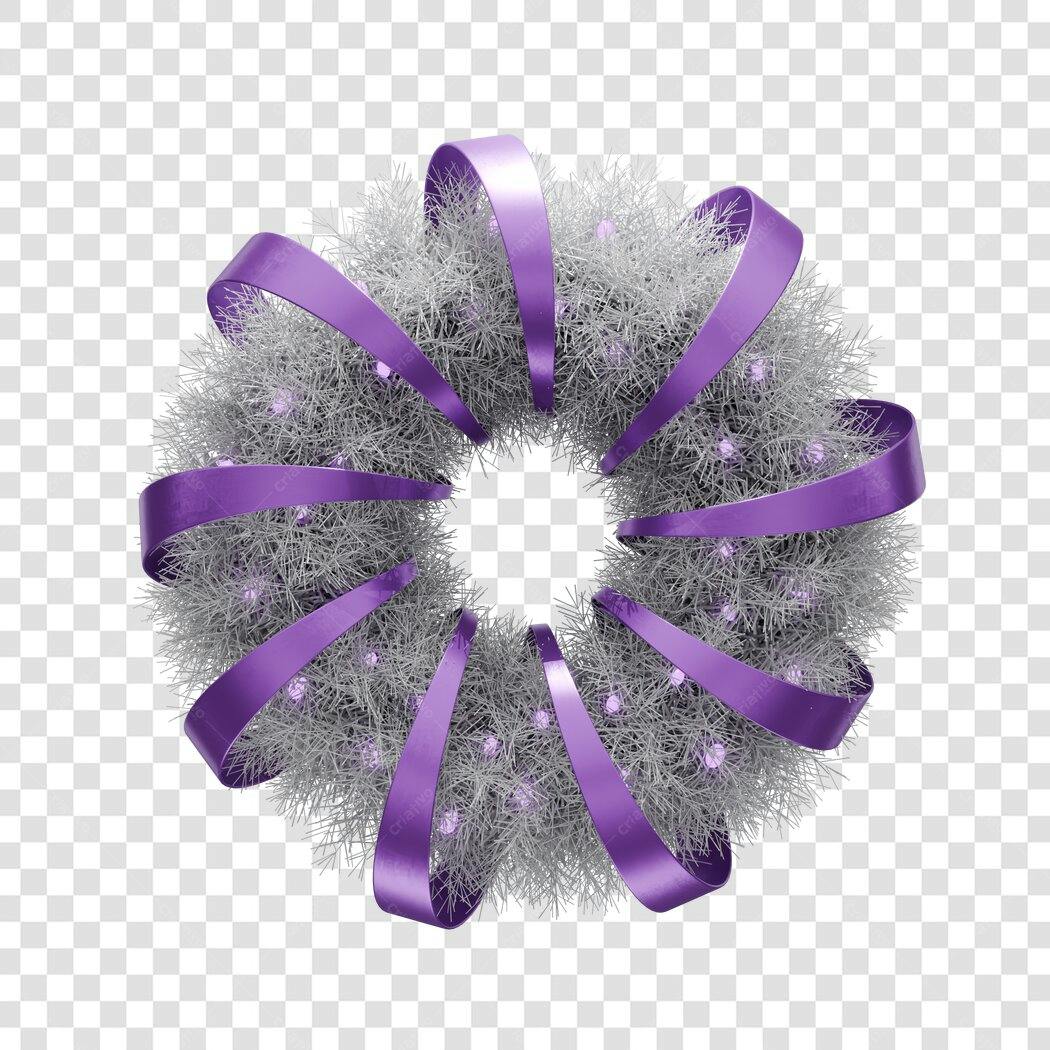 Grinalda de Natal e Ano Novo Prateada com Fita Roxa PNG com fundo transparente
