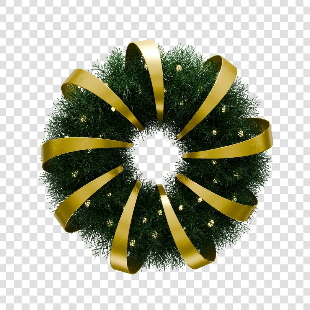 Guirlanda Festiva de Natal Dourada com Luzes PNG com fundo transparente
