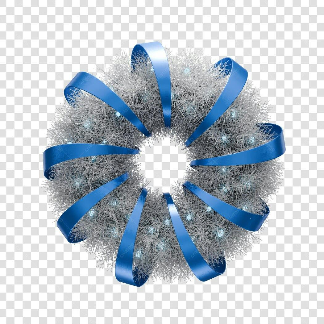 Guirlanda de Natal festiva prata e azul com luzes PNG com fundo transparente