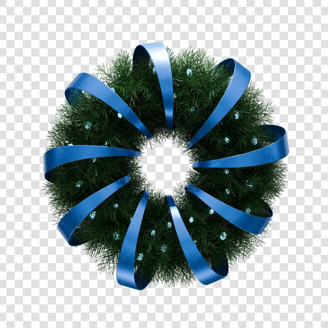Decoração Natalina Guirlanda azul e verde com fita PNG com fundo transparente