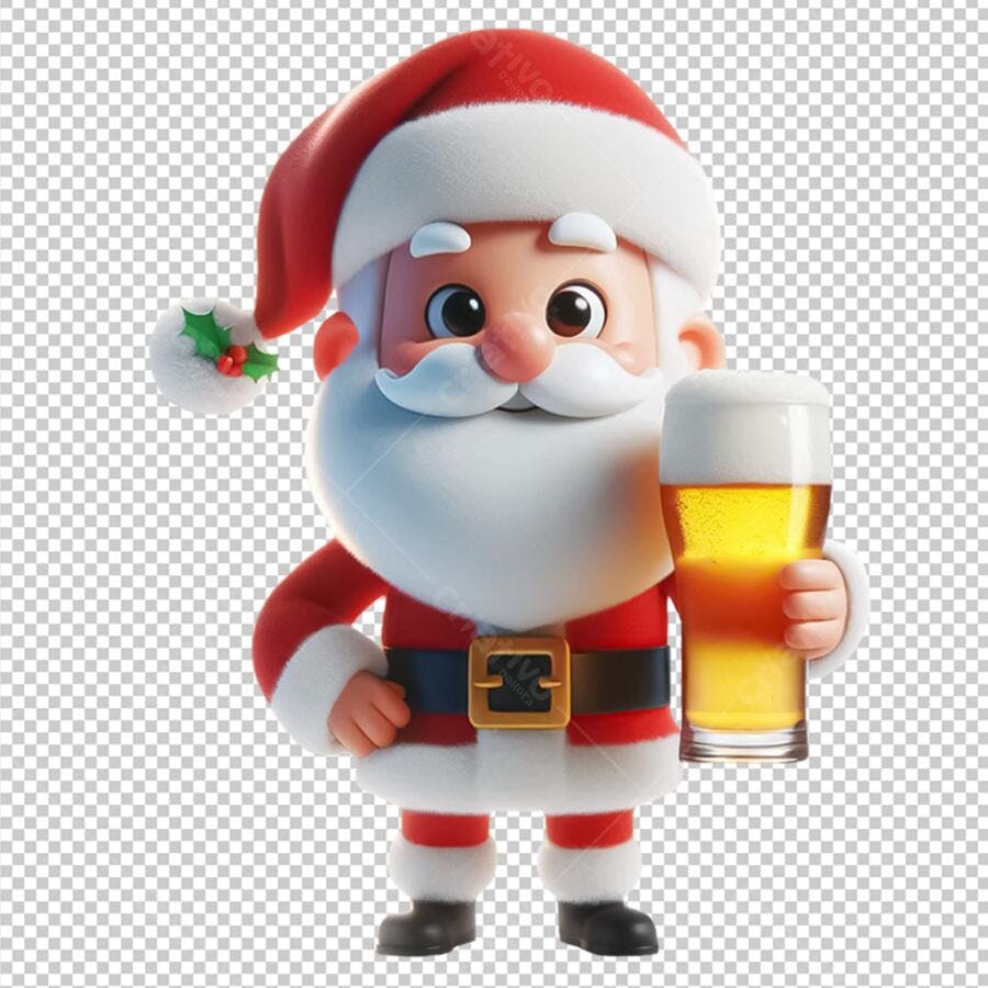 Papai Noel Fofo Bebendo Cerveja Personagem para para Adega e Lojas de Bebidas