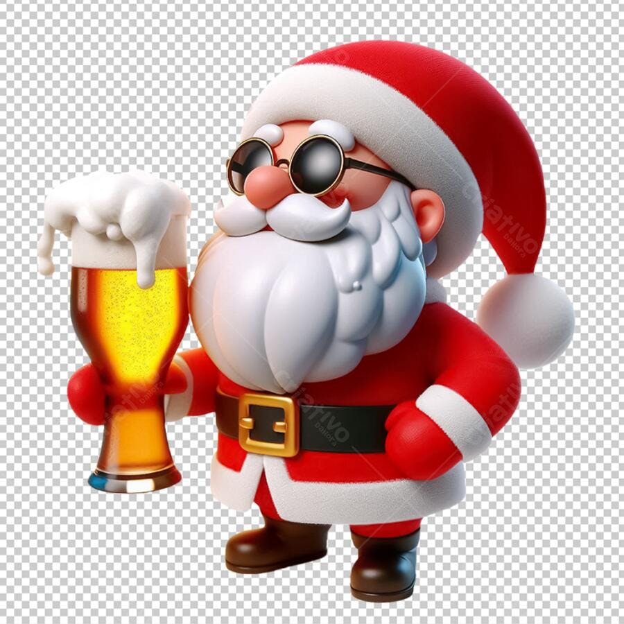 Personagem Mini Papai Noel Bebendo Cerveja Elementos para Adegas e Bares