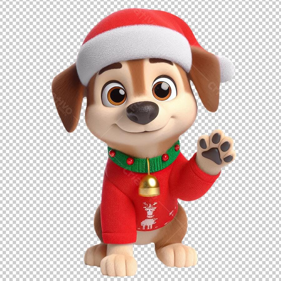 Personagem Fofo Cachorro Vestindo Roupas de Natal Acenando com a Pata Elemento para Petshop Renderizado em 3D