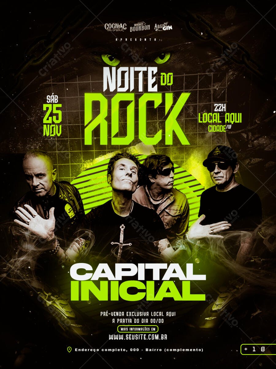 Flyer de Evento Noite do Rock Capital Inicial PSD Editável
