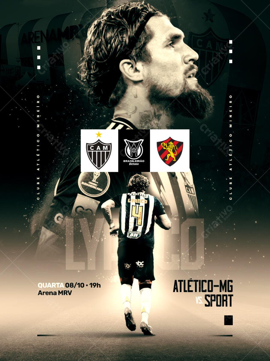 Flyer de Jogo Atlético-MG vs Sport Brasileirão PSD Editável