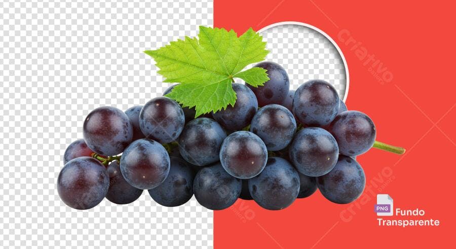 Elemento gráfico Cacho de Uvas Roxas com Folha Verde PNG com fundo transparente