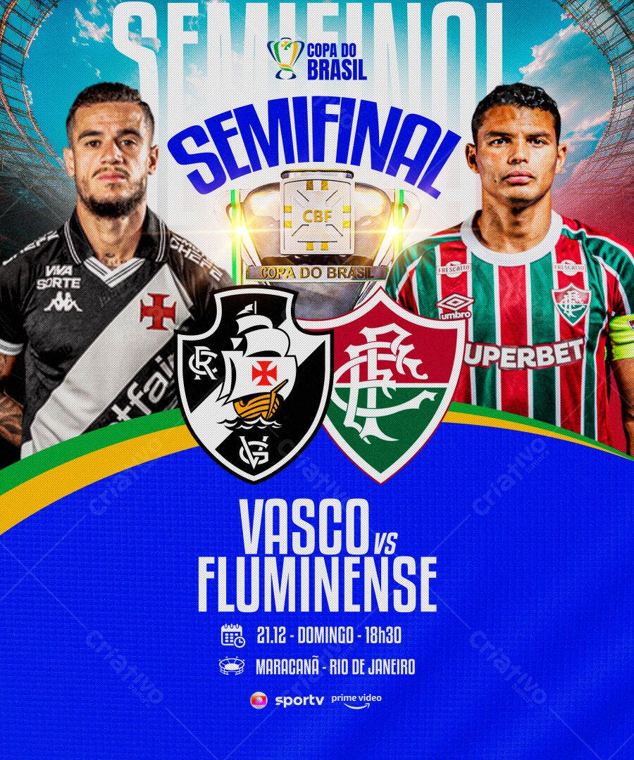 Flyer de Jogo Futebol Semifinal Copa do Brasil Vasco Fluminense PSD Editável
